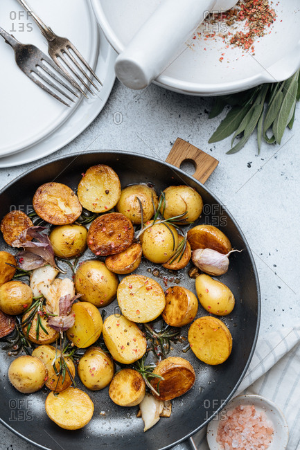Potato dish in a skillet ready to serve