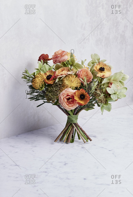 Bouquet of flowers on marble
