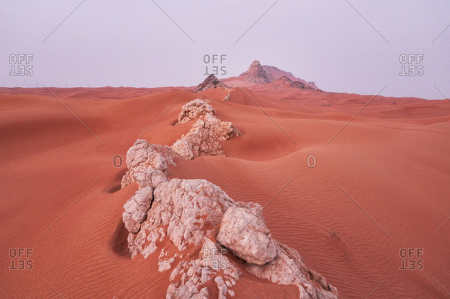 Rock formations in a desert in Dubai, United Arab Emirates