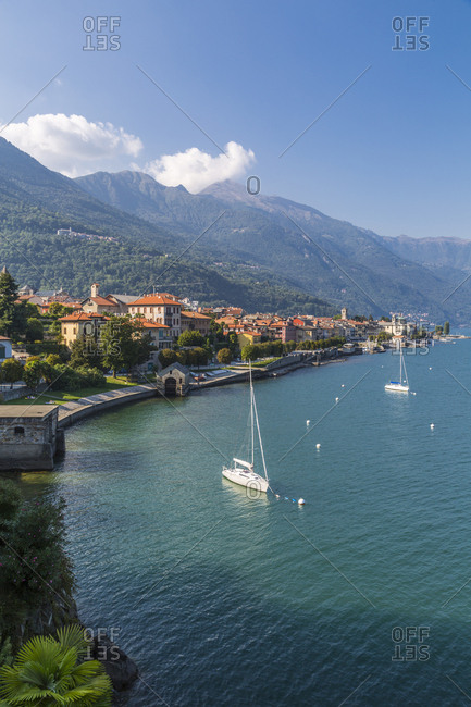 Elevated view of Cannobio and Lake Maggiore, Lake Maggiore, Piedmont, Italian Lakes, Italy, Europe