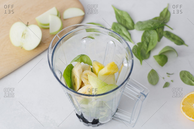 Fruit smoothie ingredients in blender