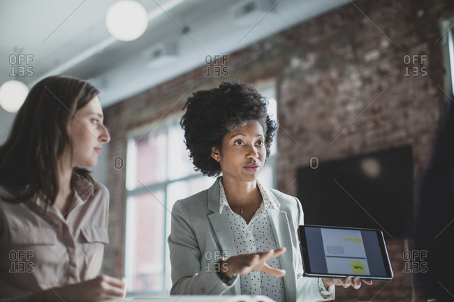 African American businesswoman leading a meeting