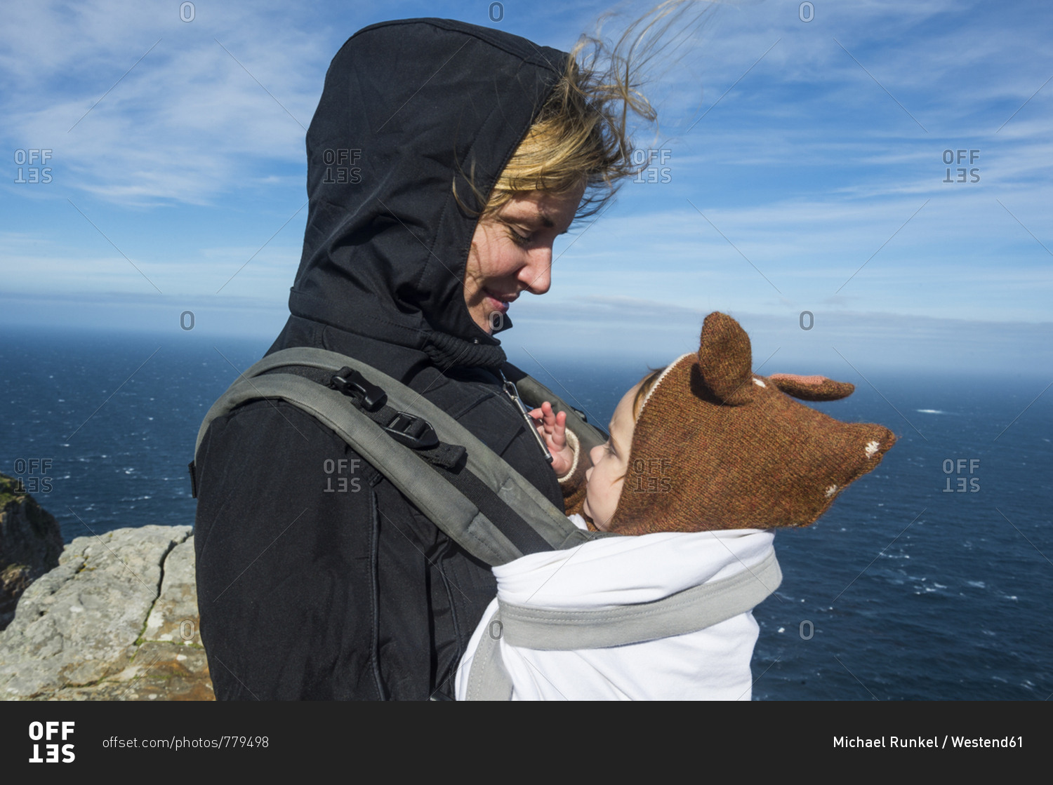 South Africa- Cape point- Mother with baby in baby carrier