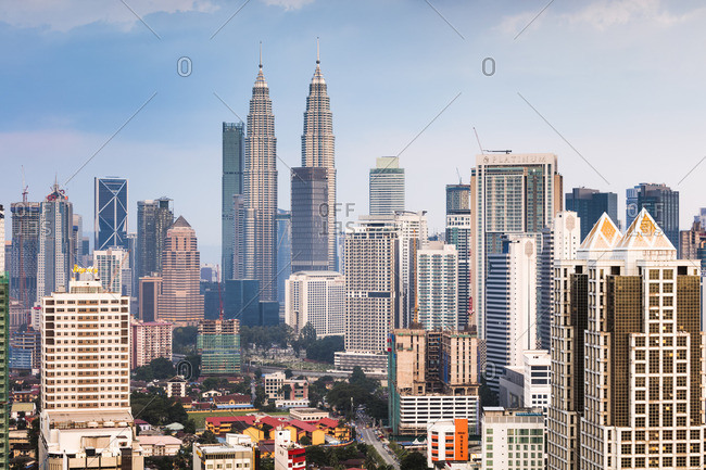 Malaysia - May 8, 2018: Skyline with KLCC and Petronas towers, Kuala Lumpur, Malaysia