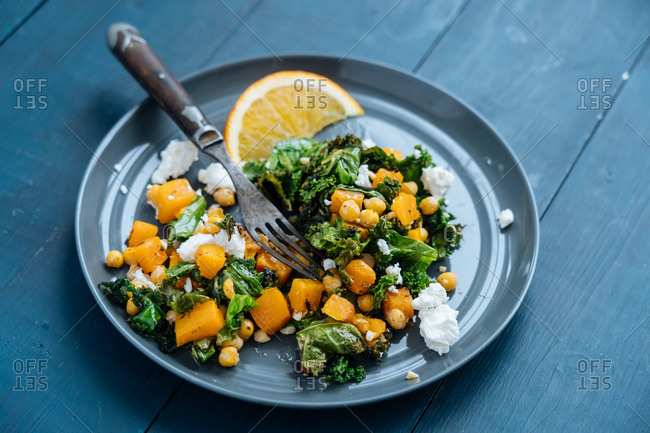 Overhead view of cooked vegetable dish