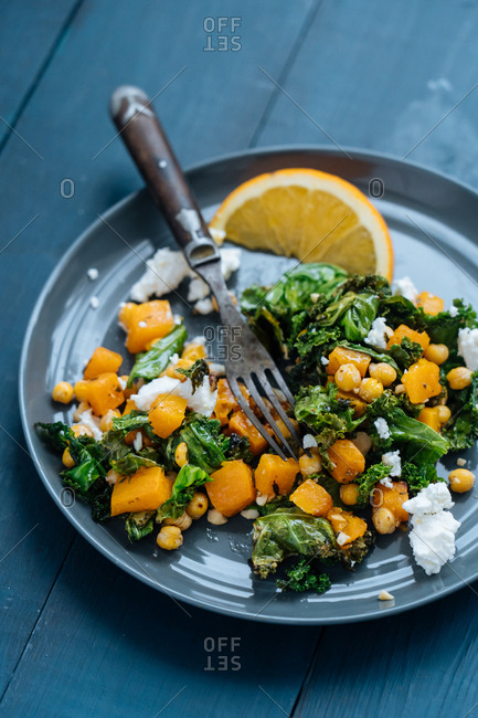 Overhead view of cooked vegetable dish
