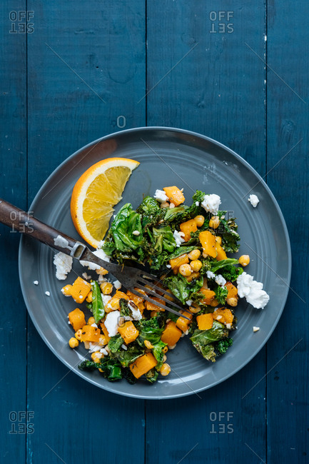 Overhead view of cooked vegetable dish
