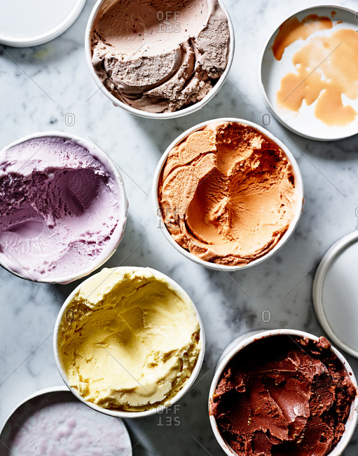 Variety of ice cream tubs