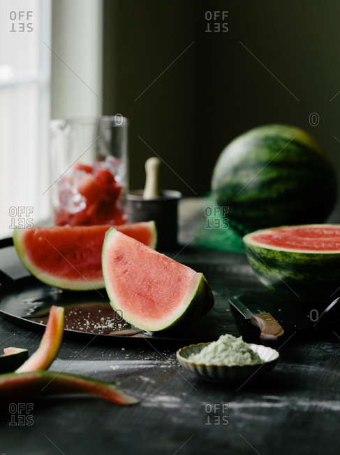 Fresh sliced watermelon on a table