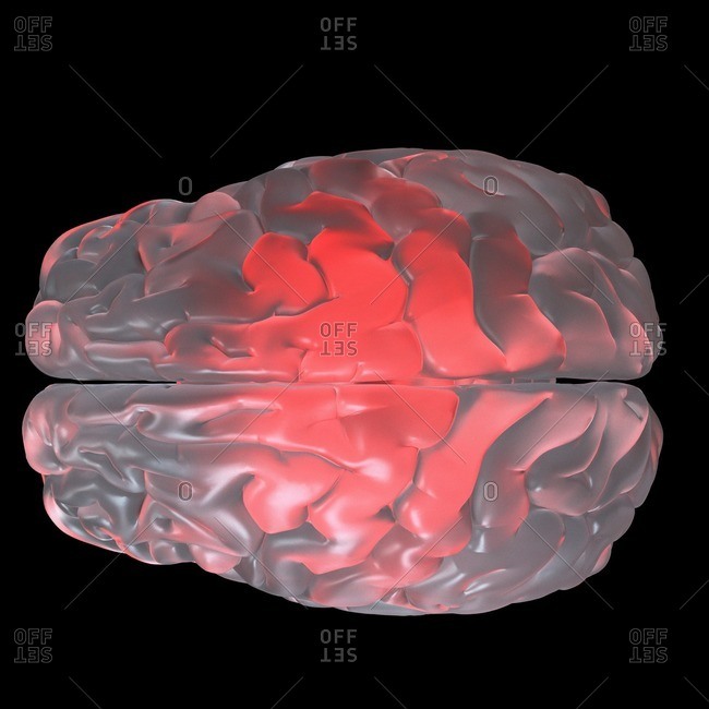 Illustration of a red glowing glass brain.