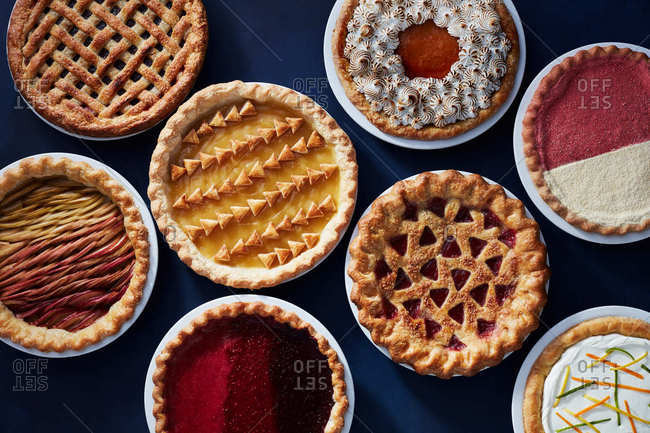 Overhead view of various of pies