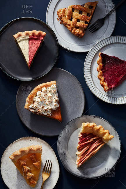 Overhead view of a variety of pie slices