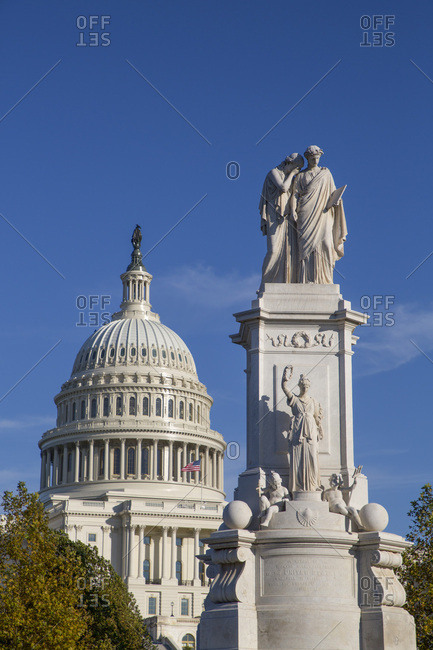 Peace Monument in foreground, United States Capitol Building in the background, Washington D.C., United States of America, North America