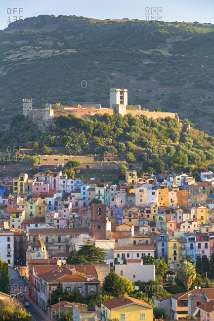 Village of Bosa with Serravalle Castle (Castle of Malaspina), Bosa, Oristano province, Sardinia, Italy, Mediterranean, Europe