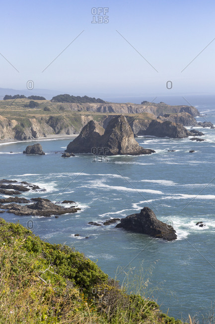 View of coastline with large rock formations