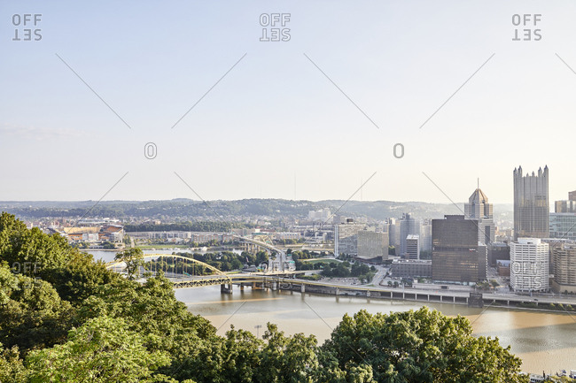Pittsburgh, Pennsylvania - August 12, 2018: View of bridges along the Ohio river in Pittsburgh, Pennsylvania