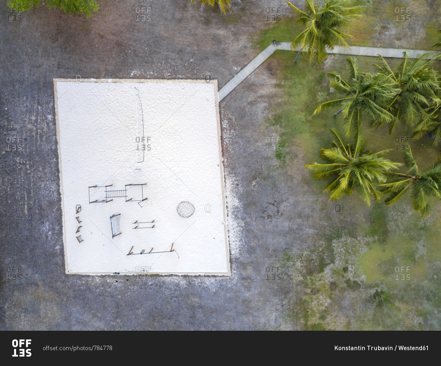 Indonesia- West Sumbawa- Aerial view of Kertasari- sportsfield for beach volleyball at the beach