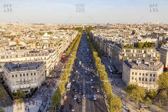 Bird's eye view of Champs-Elysees, in Paris stock photo - OFFSET