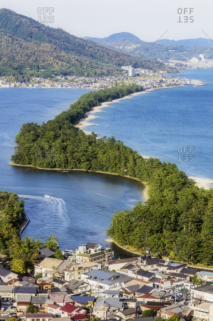 Japan- Kyoto Prefecture- view on Amanohasidate with sandbar and sea