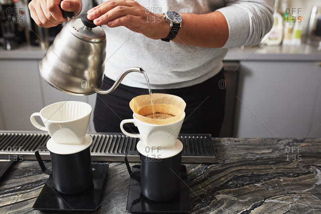 pour over coffee kettle stock photos 