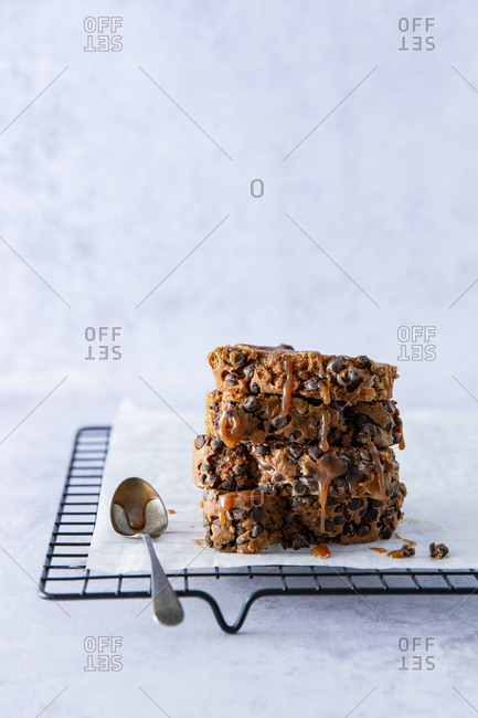 stack of sliced chocolate chip banana bread