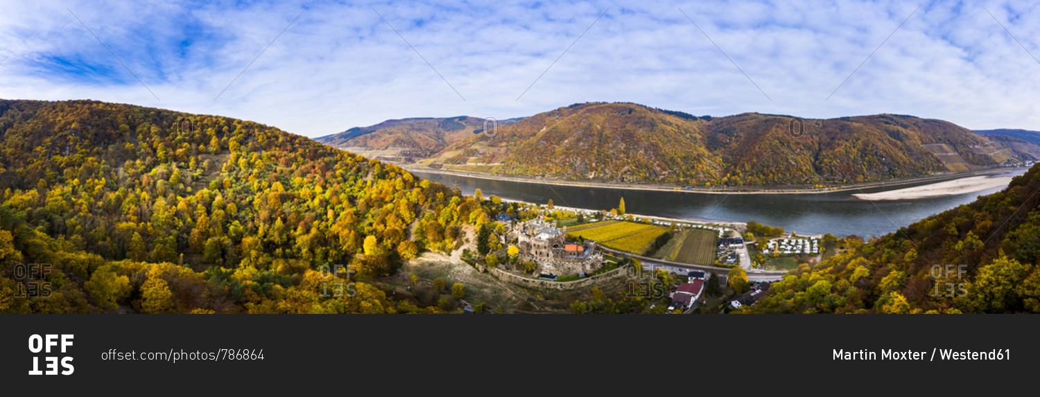Germany- Rhineland-Palatinate- Trechtingshausen- View of Reichenstein Castle in autumn