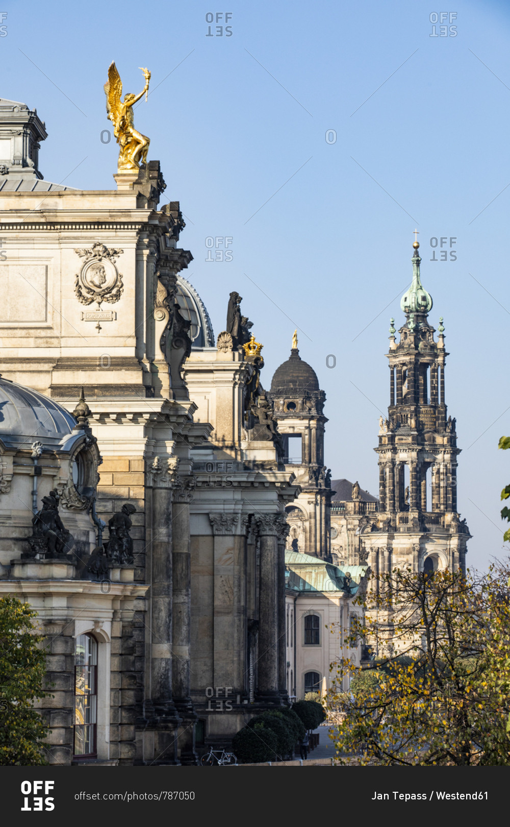 Germany- Dresden- academy of fine arts at Bruehl\'s Terrace and Dresden Cathedral in the background