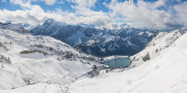 Germany Bavaria Allgaeu Allgaeu Alps View From Zeigersattel To Seealpsee In Winter Stock Photo Offset