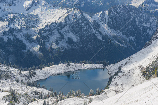 Germany- Bavaria- Allgaeu- Allgaeu Alps- View from Zeigersattel to Seealpsee in winter