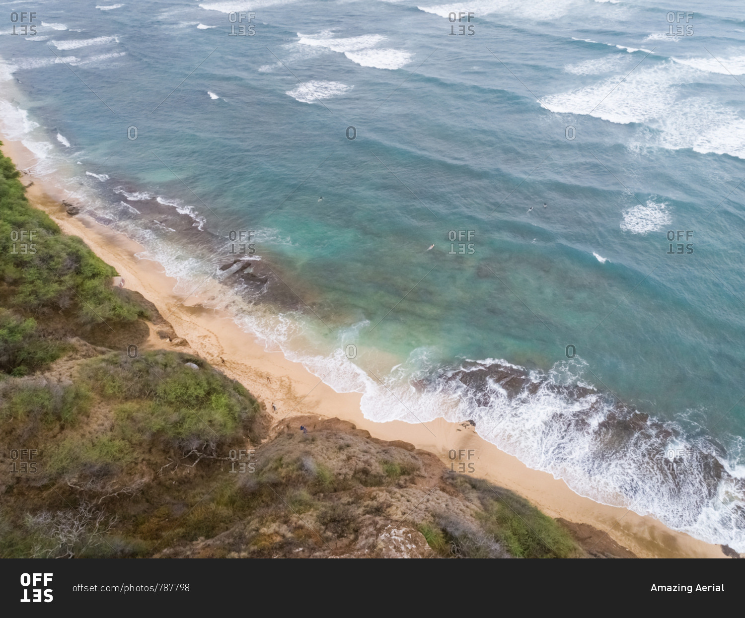 Aerial view of agitated ocean water near Diamond Head Beach Park, Hawaii, U.S.A.
