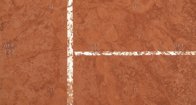 Overhead view of lines on a tennis court