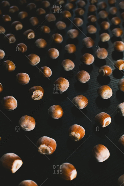 Forest hazelnuts on a black background