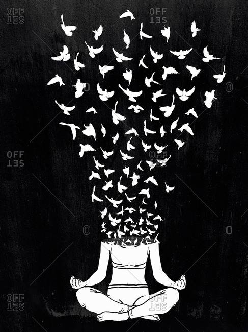 Young woman with free mind in yoga lotus position