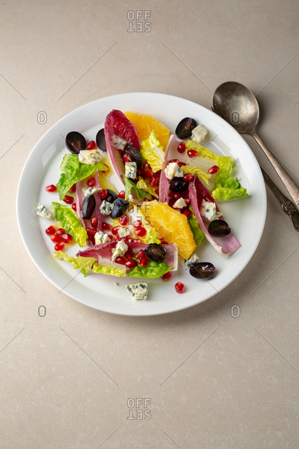 Citrus, chicory, grapes and blue cheese salad