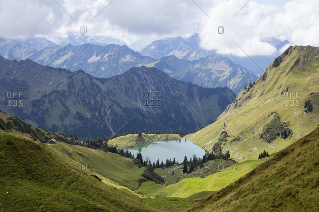 Germany- Bavaria- Allgaeu Alps- Nebelhorn and Lake Seealpsee