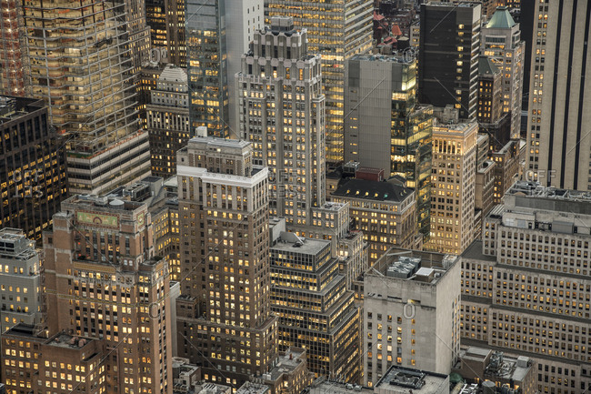 December 5, 2018: View of buildings at dusk in Manhattan