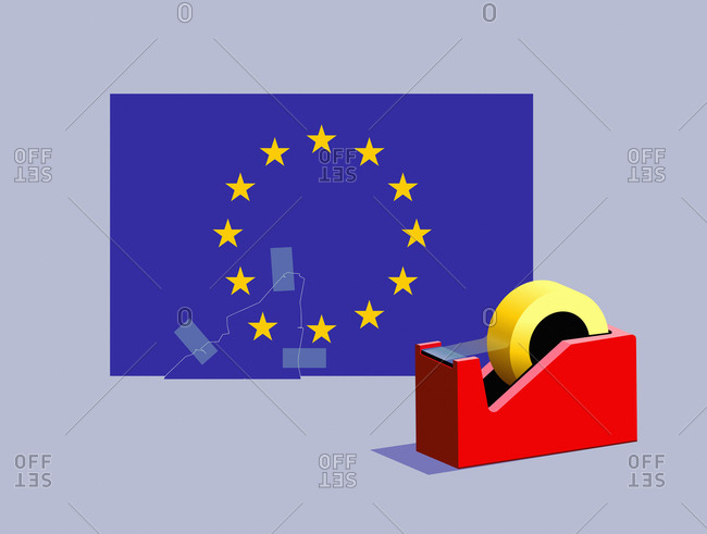 Sticky tape rejoining missing star to European Union flag