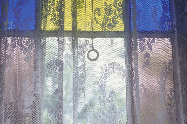 Lace Curtain and Stained Glass Window Panes