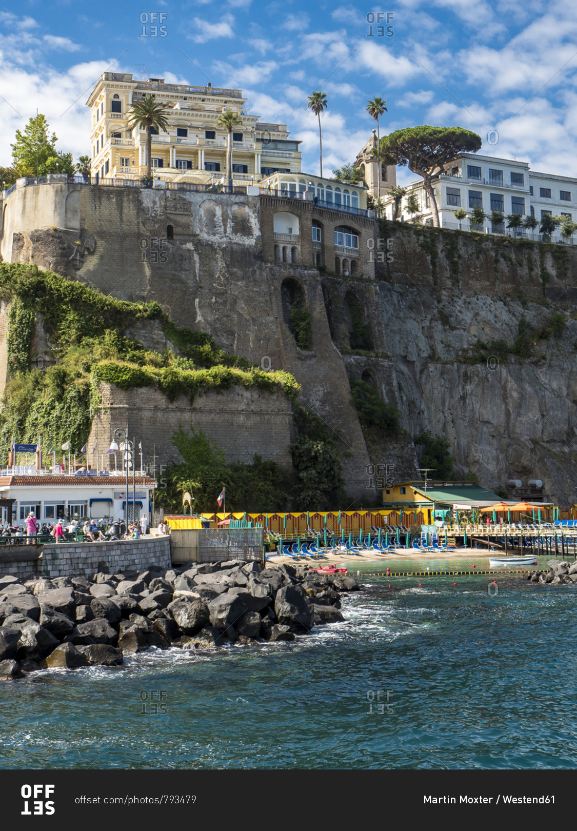 Italy - June 15, 2016: Campania- Sorrento- cliff coast and hotels stock ...