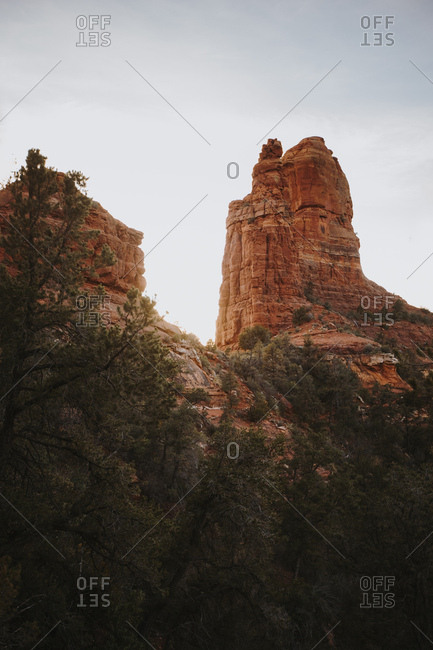Low angle view of red rock formations