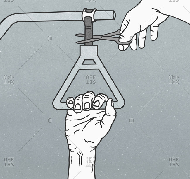 Hand cutting assistance strap from senior man