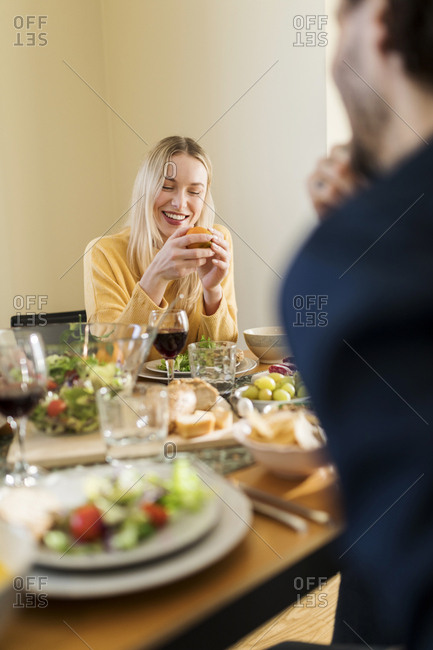 Friends having fun- eating lunch together