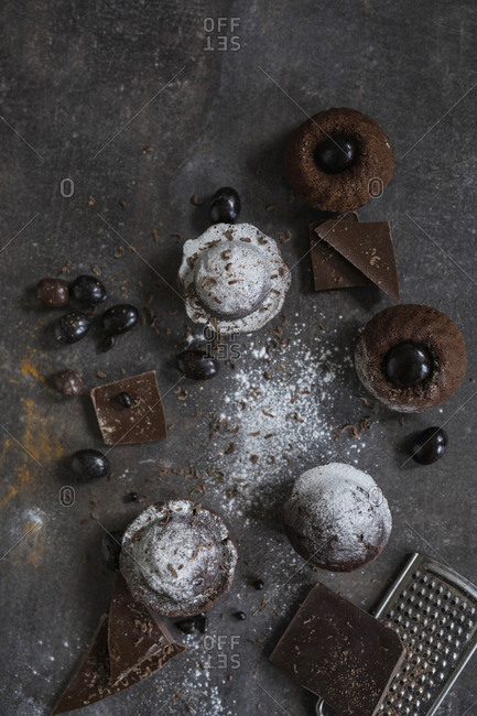 Chocolate treats with grater  topped with powered sugar.