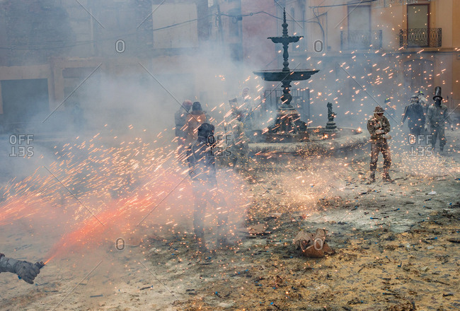 Ibi, Spain - December, 28 2018: People celebrating victory in flour and eggs battle