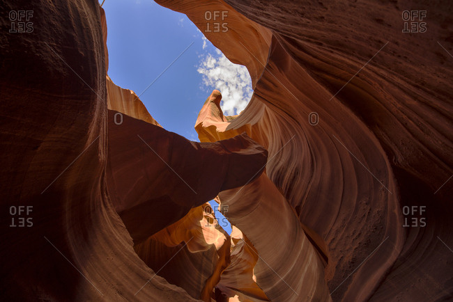 Looking up from inside Antelope Canyon in Arizona