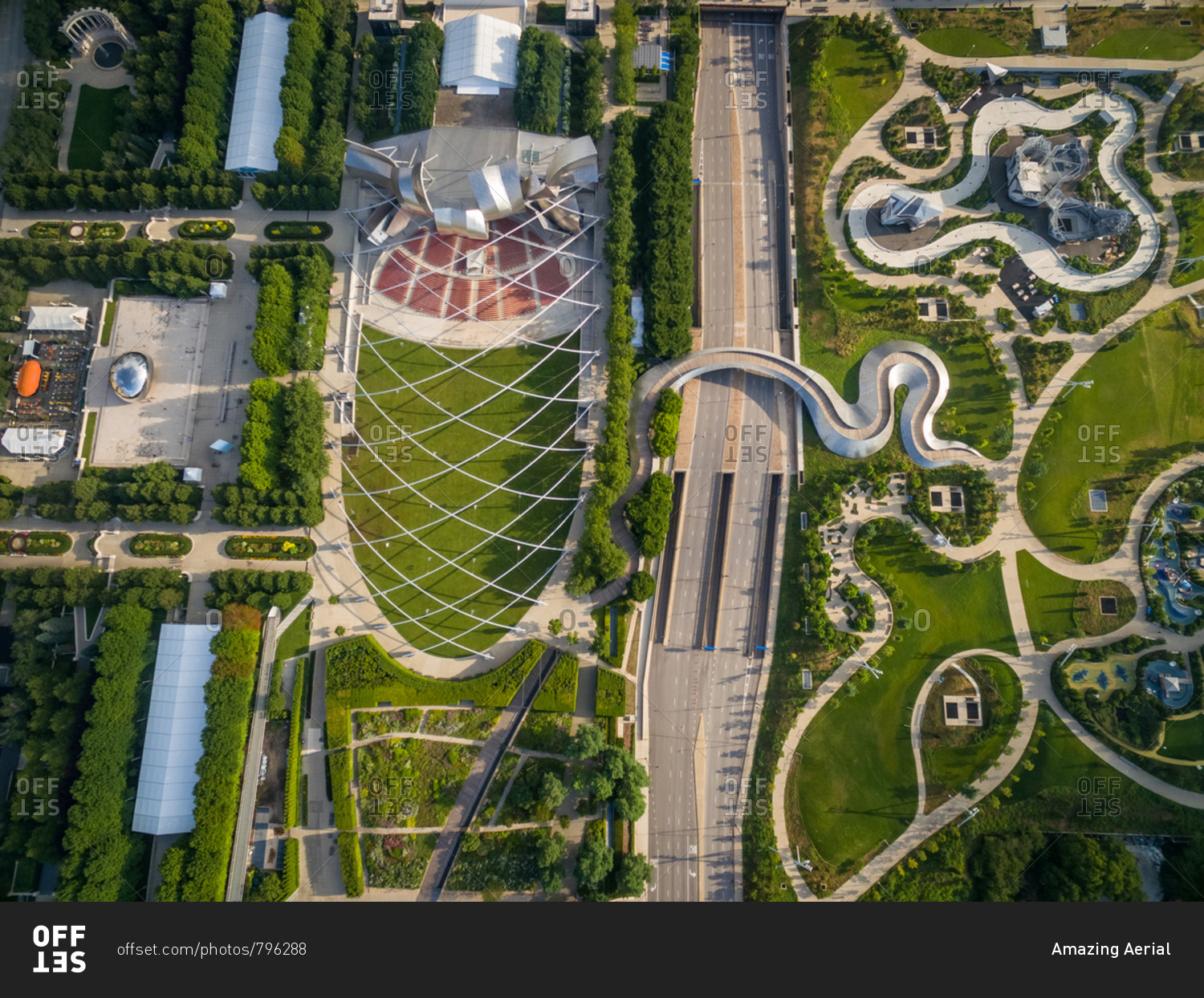 Aerial view of musical amphitheater at millennium park, Chicago, USA