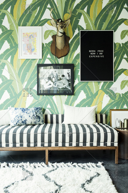 Los Angeles, California - December 18, 2015: Wall with leafy design and artwork