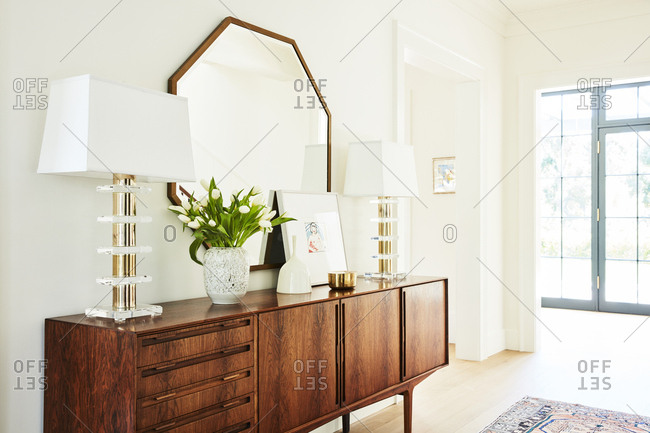 Los Angeles, California - February 13, 2015: Wooden credenza in an upscale home