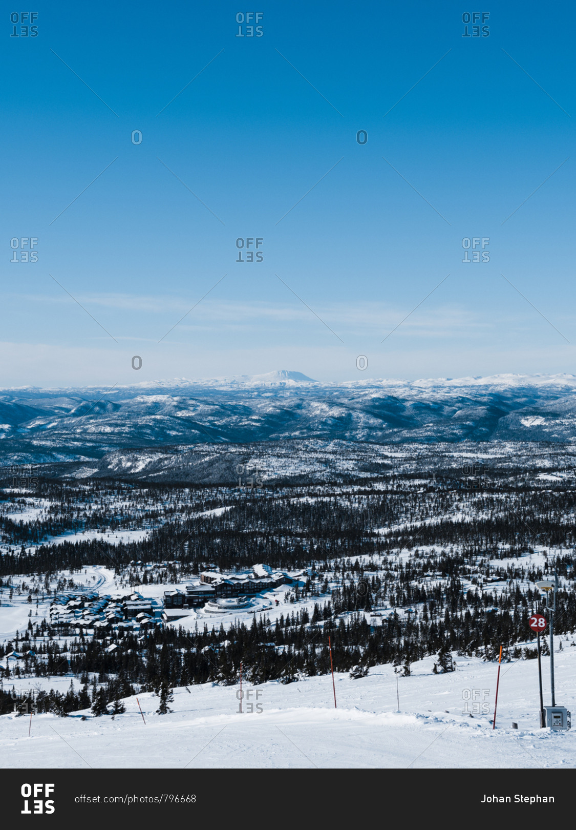 Ski slopes in season on the Scandes mountain range
