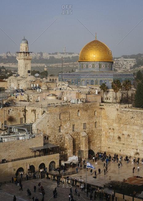 January 13, 2019: View over the wailing wall/western wall and the Dome of the Rock mosque in the old city, Jerusalem, Israel.
